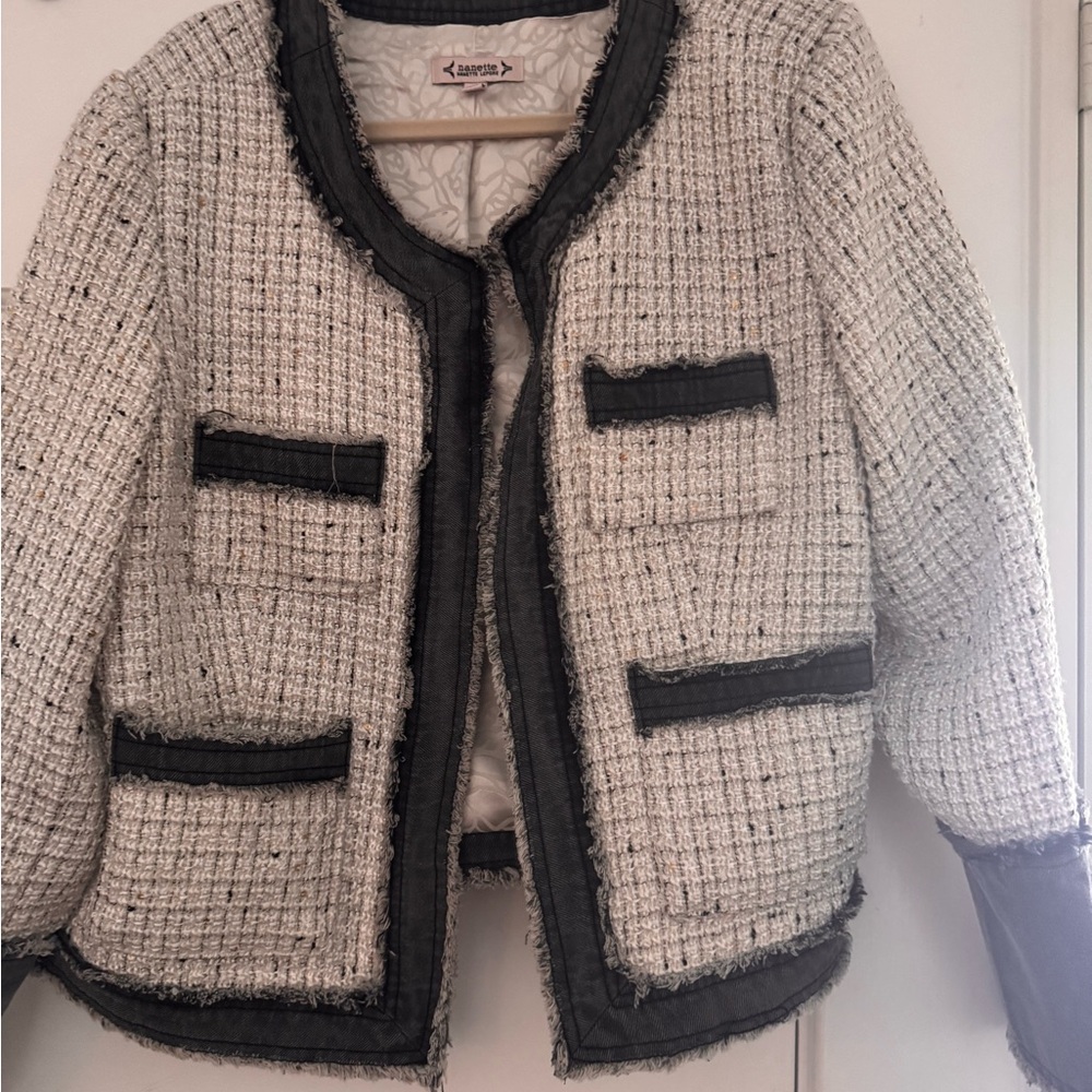 Nannette Black and White Blazer with Contrast Trim
